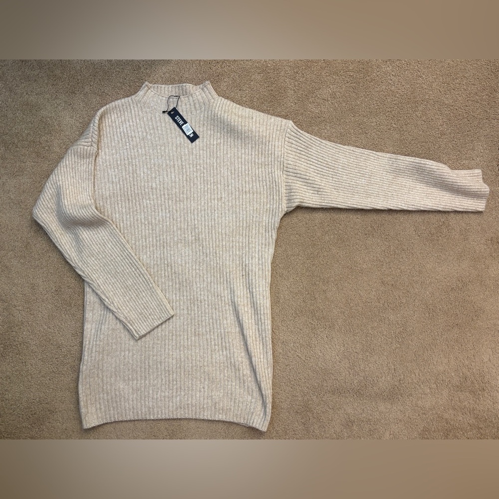 Steve Madden Cream Ribbed Mock Neck Sweater